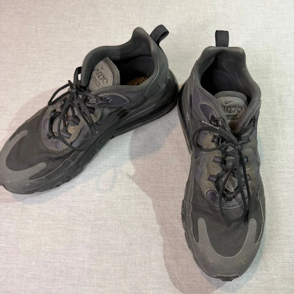 Nike Air Max 270 React Mens 11.5‎ Black Good CI3866-003 Triple Black Sneakers